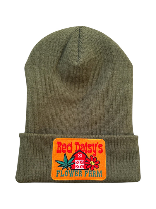 Flower Farm Olive Beanie